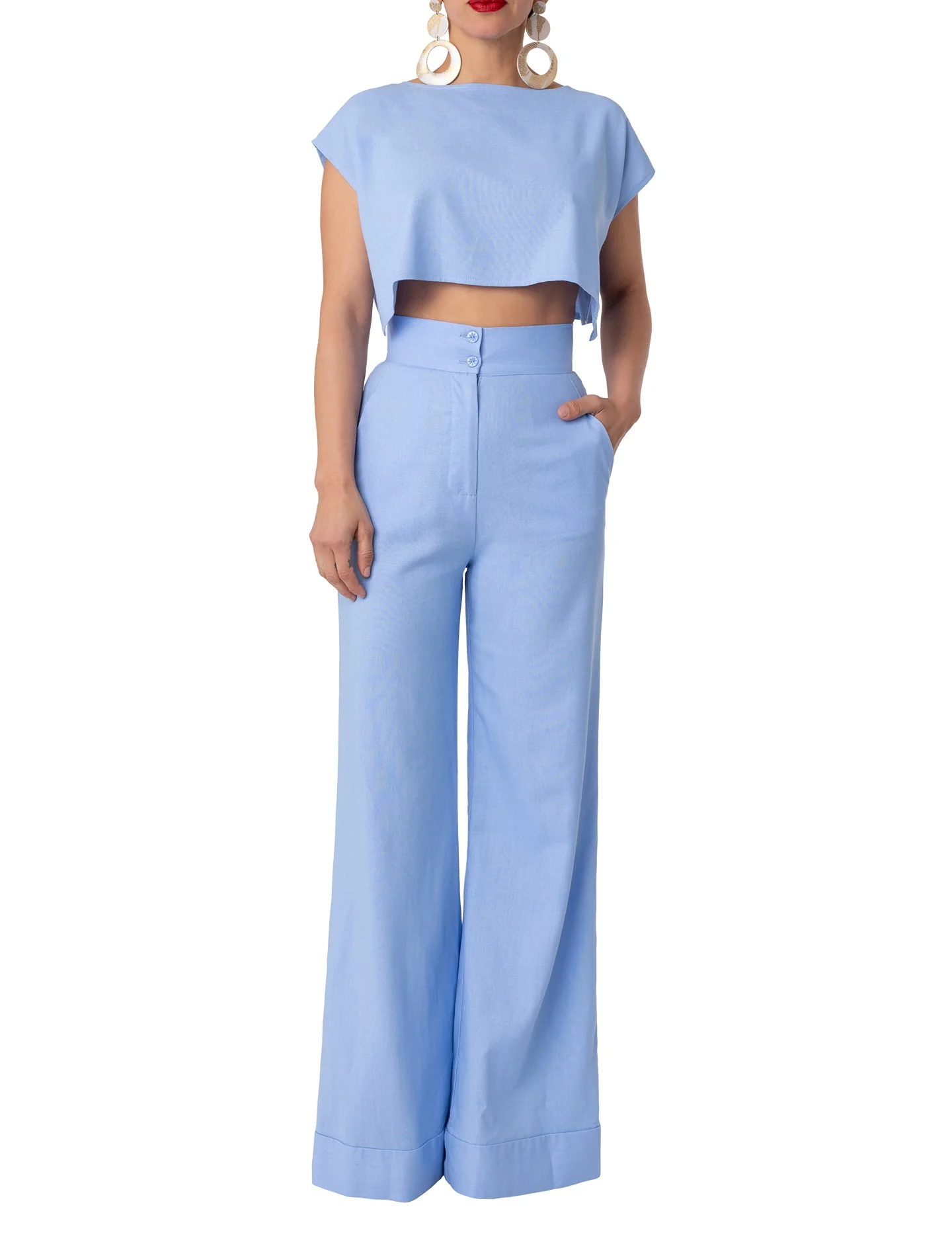 "Zakynthos" Lt. Blue High Waist Wide Leg Pants - Image 5