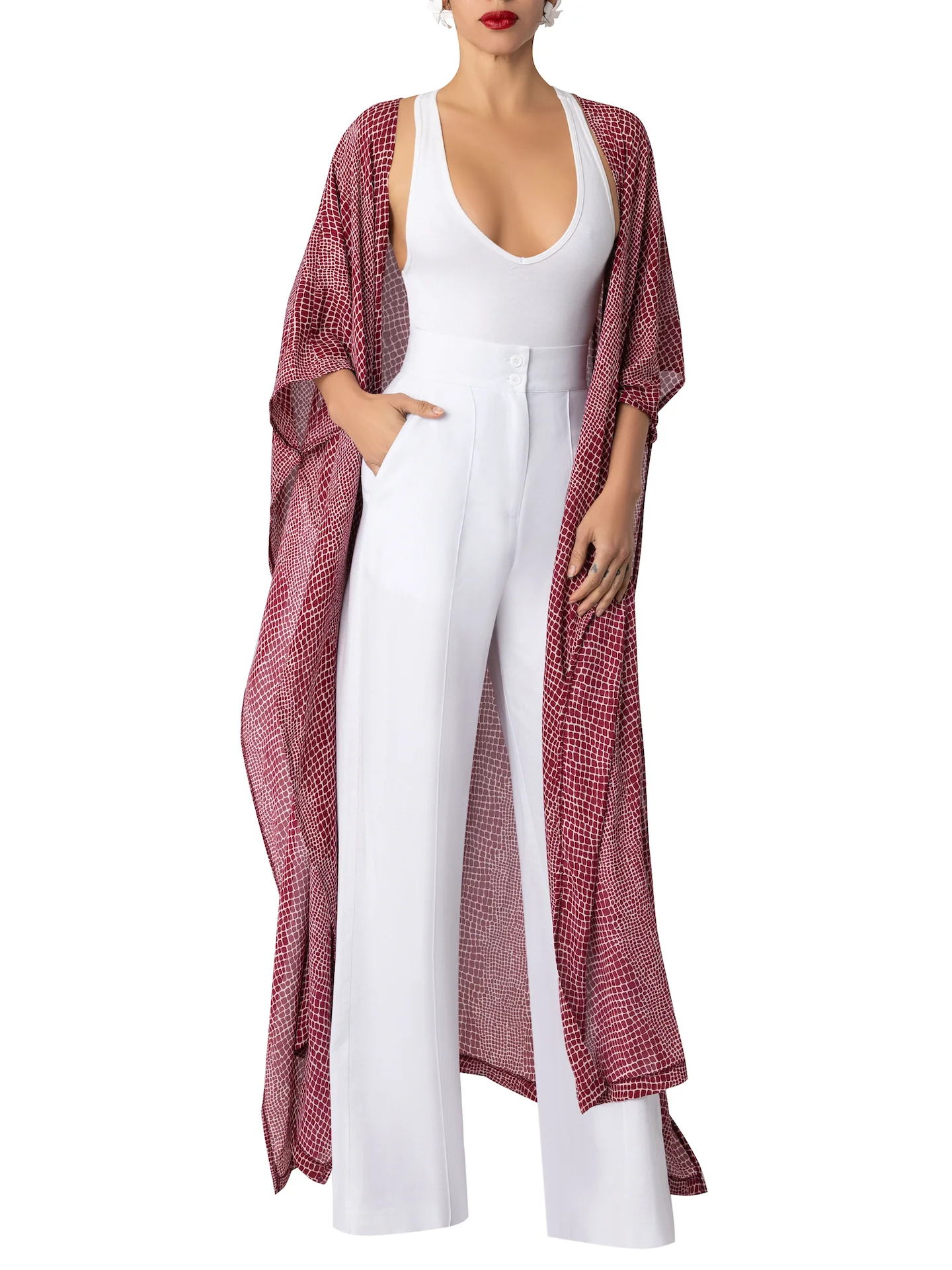 “Zaria” Burgundy Dolman Sleeve Kimono - Image 4