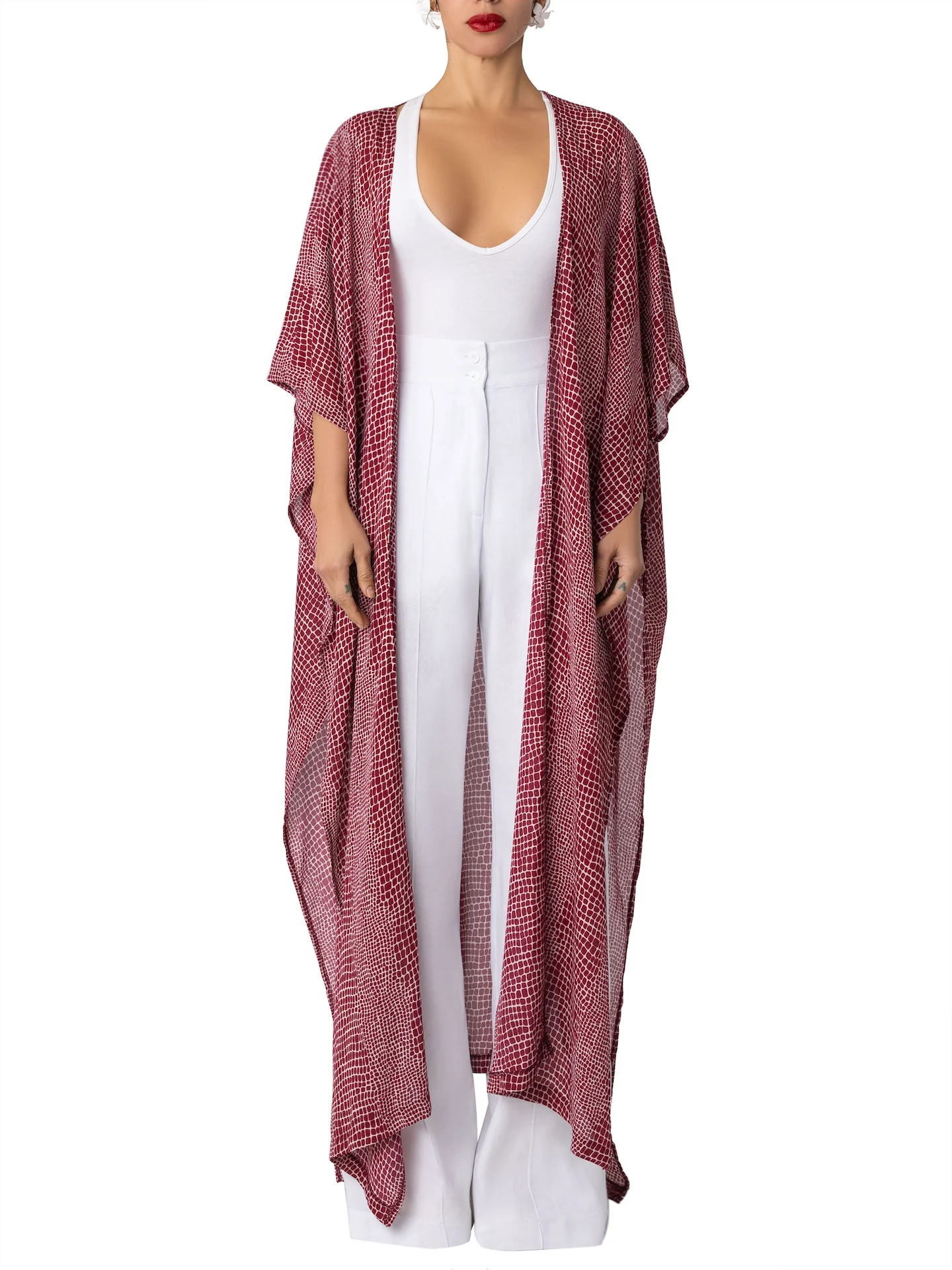 “Zaria” Burgundy Dolman Sleeve Kimono - Image 6