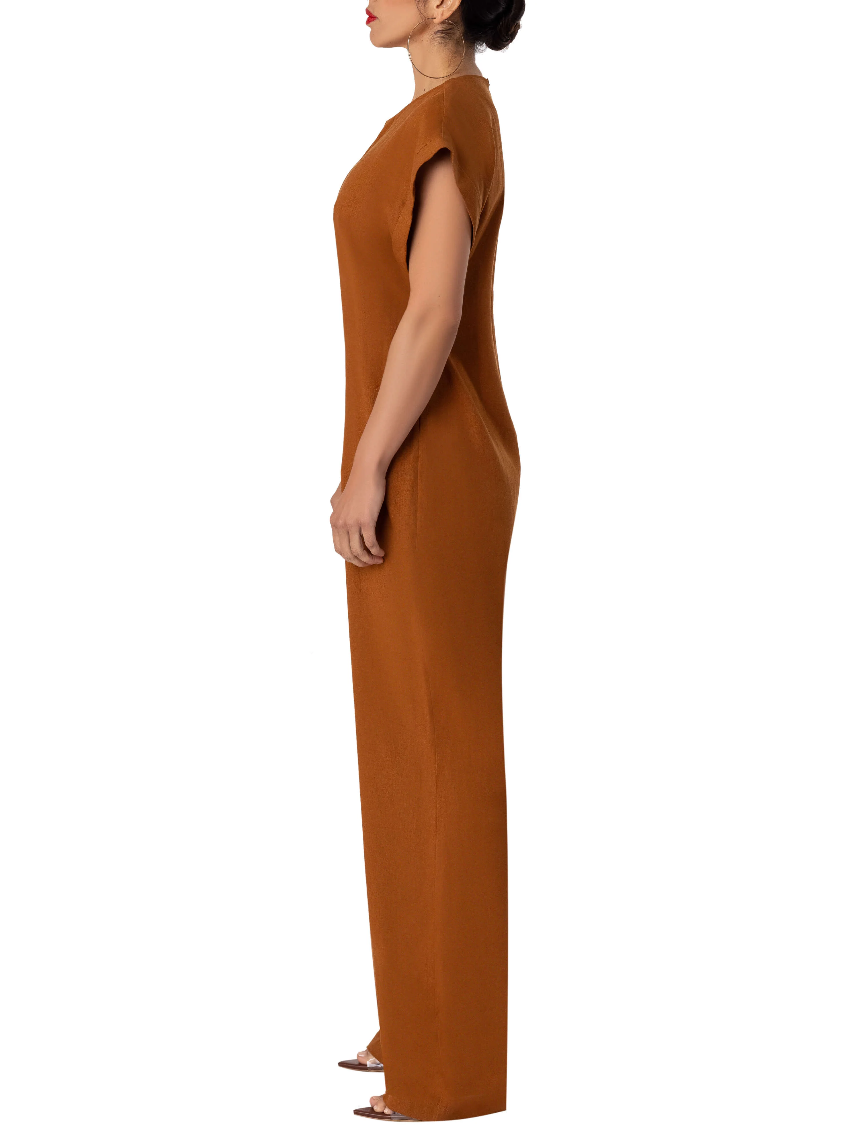 "Zion" Cognac Cap Sleeve Relaxed Jumpsuit - Image 5