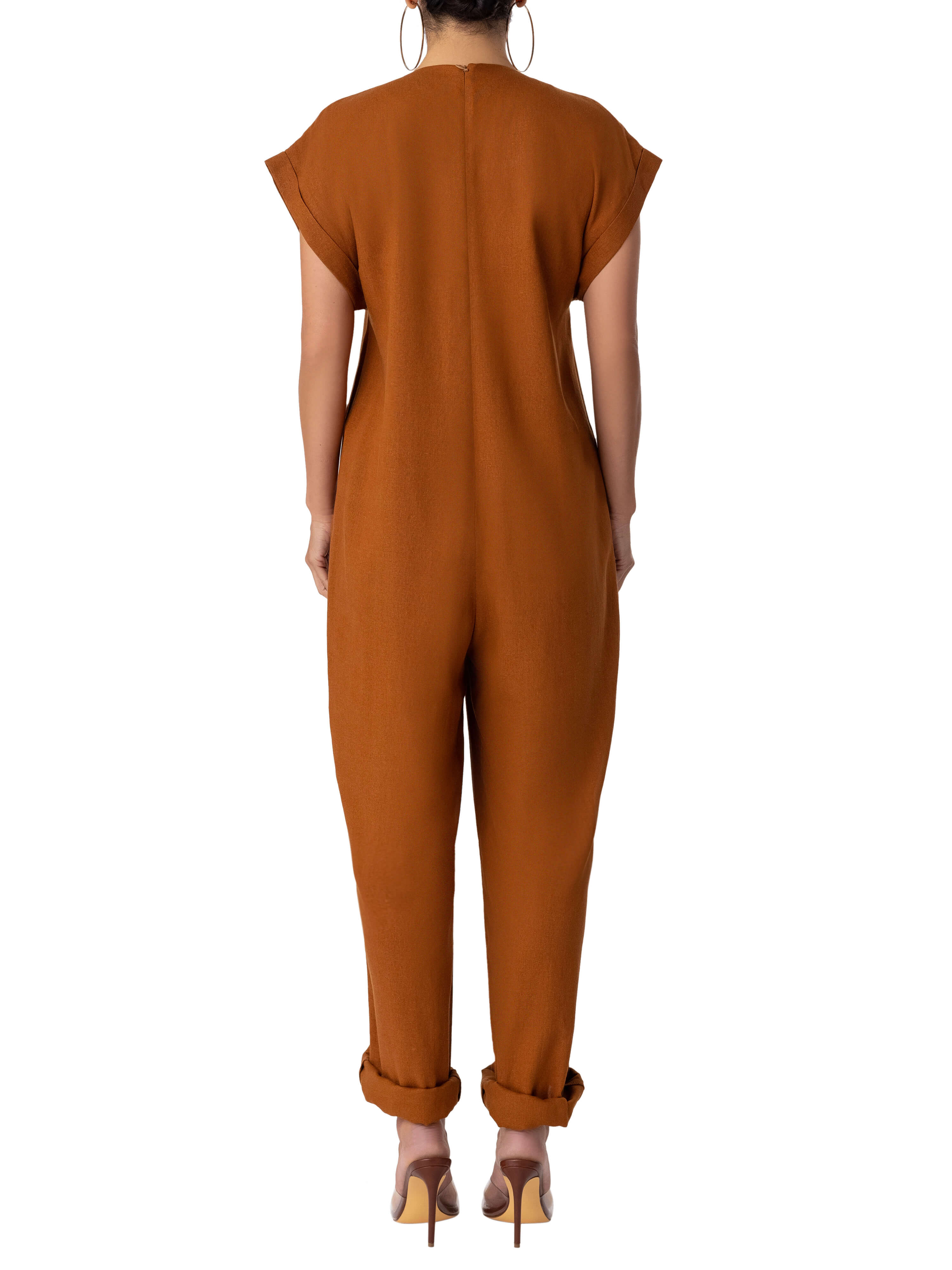 "Zion" Cognac Cap Sleeve Relaxed Jumpsuit - Image 6